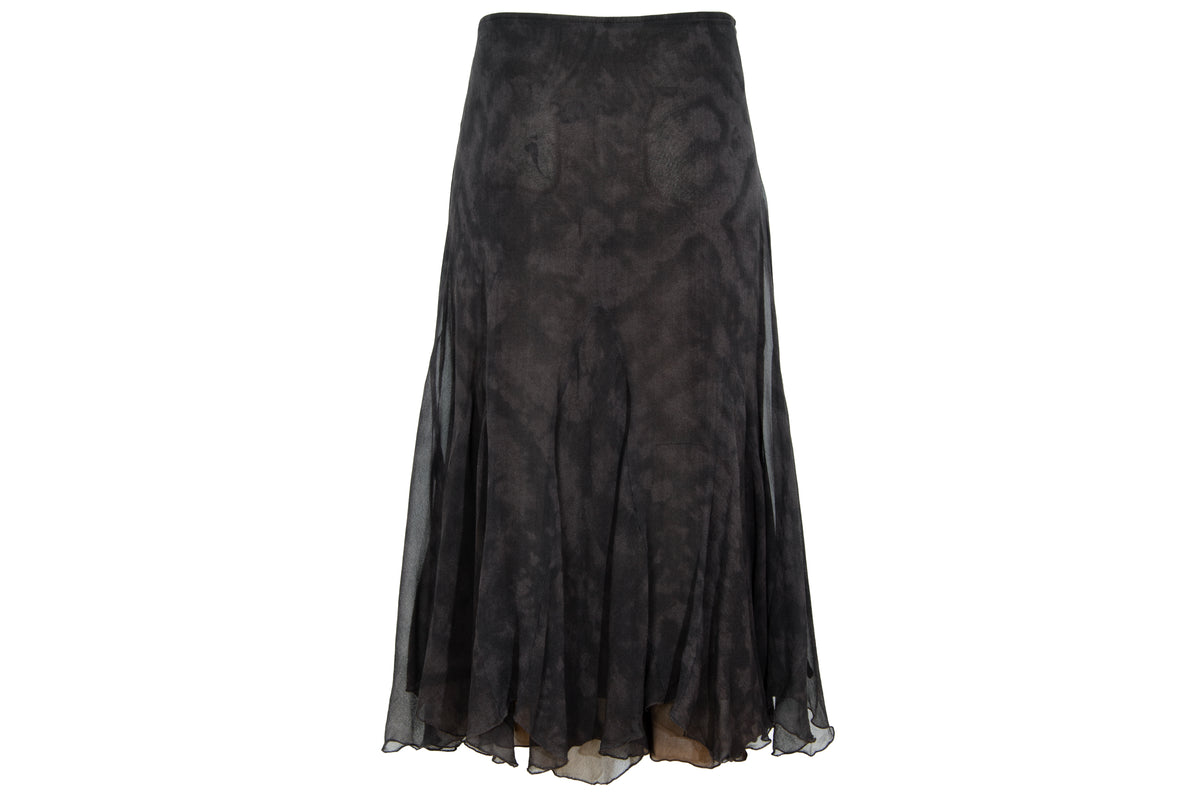 90s Italian brand 100% silk brown watercolor midi skirt - Made in Italy