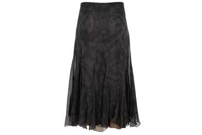 90s Italian brand 100% silk brown watercolor midi skirt - Made in Italy