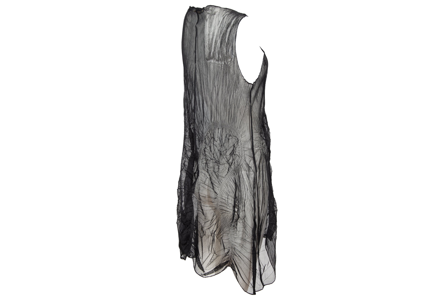 90s French brand permanent pleats sheer mesh sleeveless tunic
