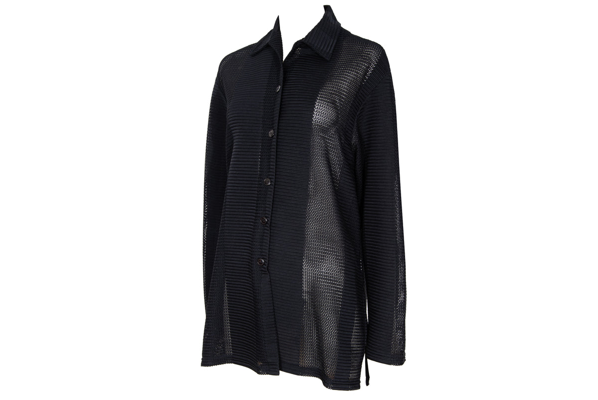 90s French brand permanent pleats sheer panels avant garde button-up shirt - Made in France