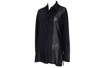 90s French brand permanent pleats sheer panels avant garde button-up shirt - Made in France