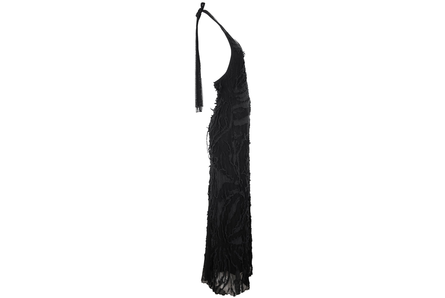 Vintage Italian designer abstract frayed cotton and mesh halter neck maxi dress