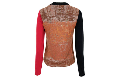 2000s Cop Copine abstract handwriting print top with mismatched long sleeves - Made in France