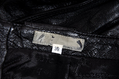 Vintage asymmetrical avant garde cargo pocket black leather skirt / Early 2000s French brand skirt