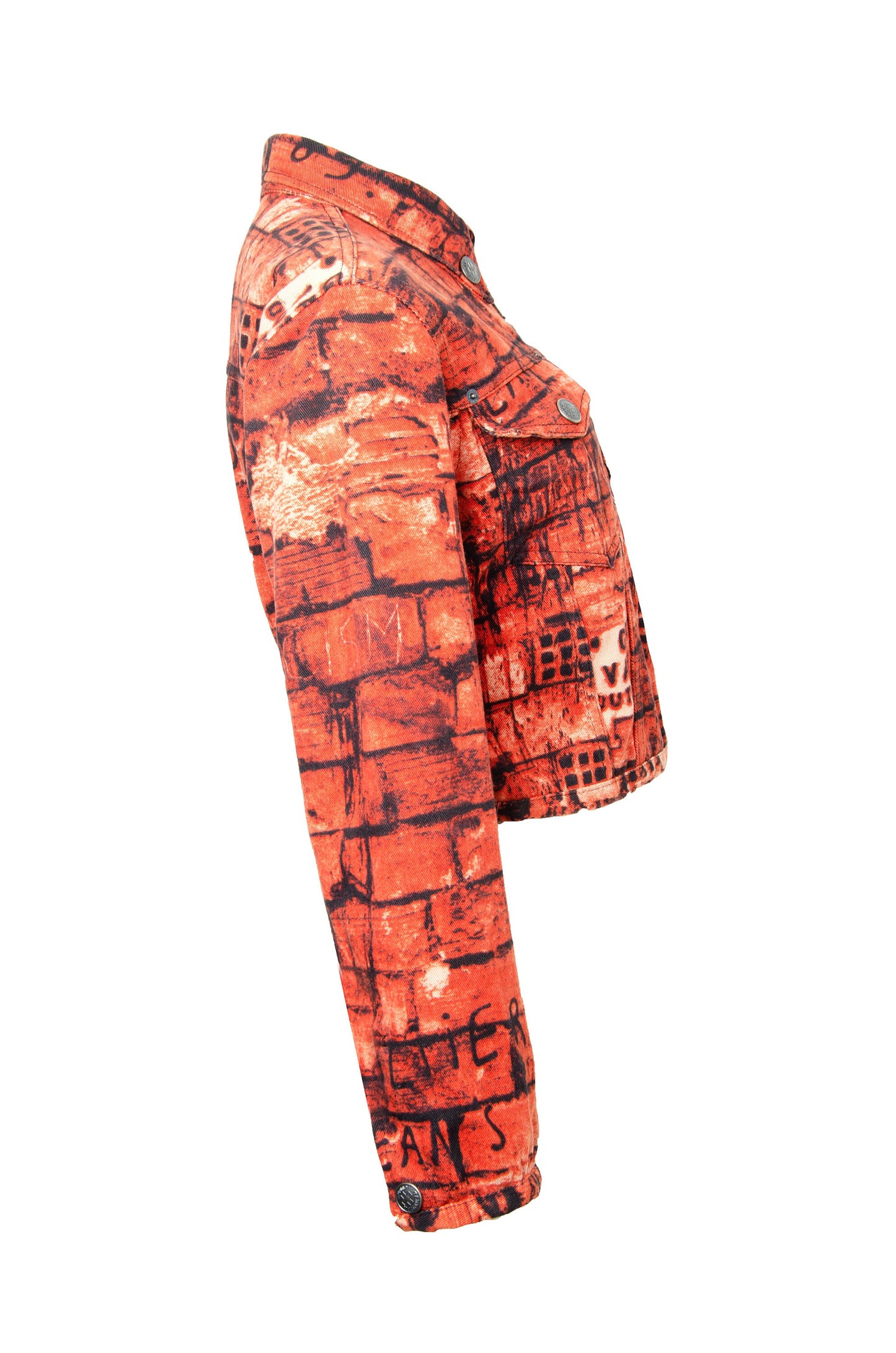 Jean Paul Gaultier "Fight Racism" red brick wall graffiti cropped jacket / Gaultier F/W 1997-1998 outerwear