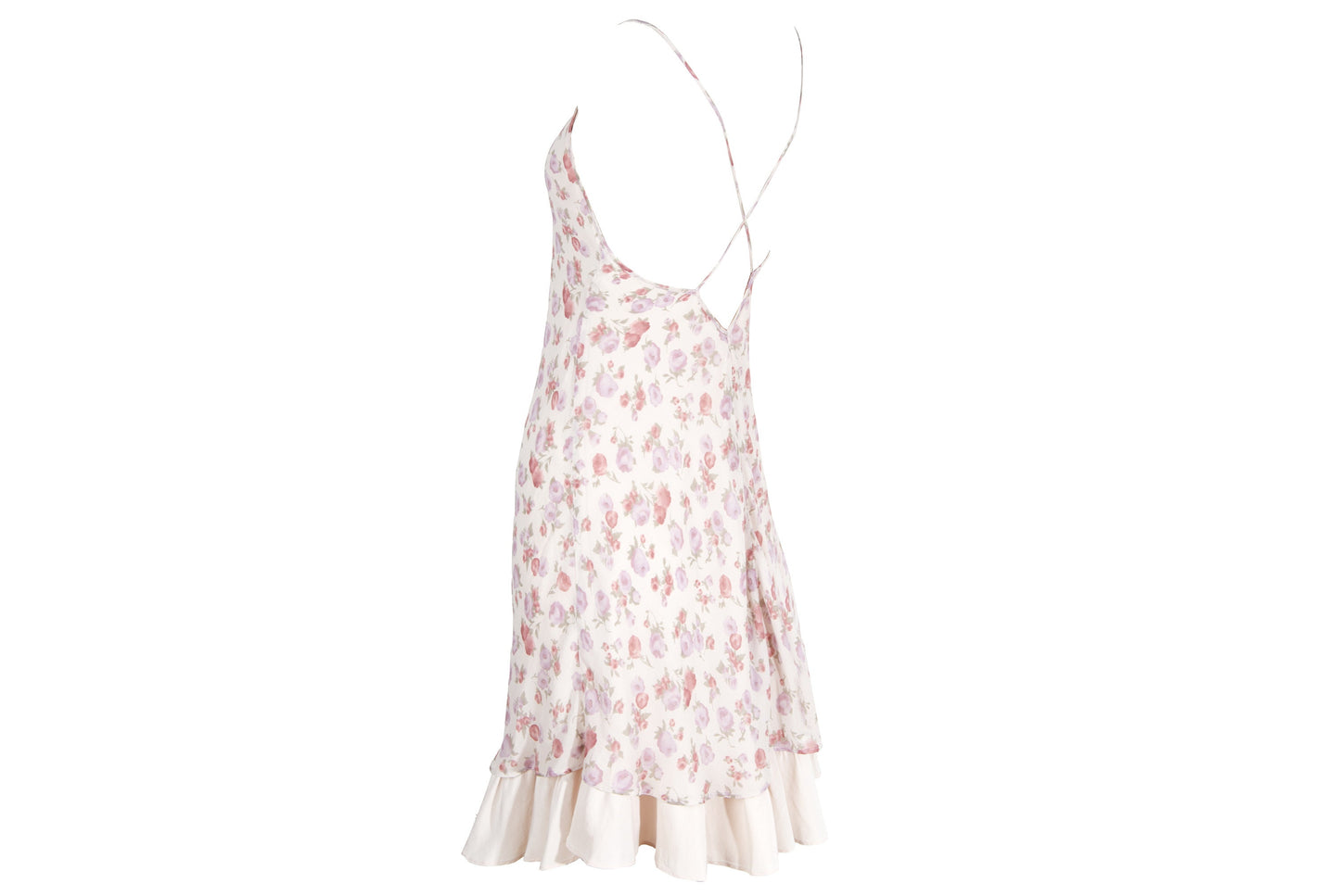Vintage 100% silk floral print soft pink backless mini dress / Made in Italy