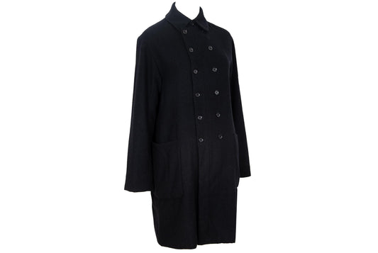 Pas de Calais black wool blend double breasted artisanal coat / Made in Japan
