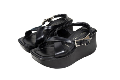 1999 Prada black leather platform sandals / Made in Italy