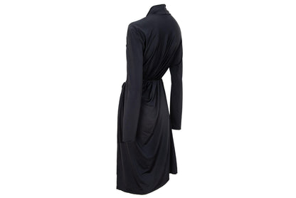 90s Marcel Marongiu avant garde black draped waist dress with thin cord leather belt