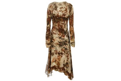 2000s Italian designer asymmetric lace-up corset neckline dress with silk details / Made in Italy