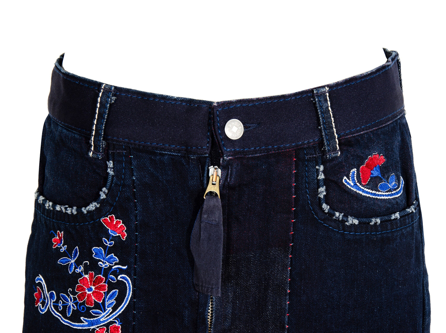 2000s Marithé + François girbaud zip front embroidered denim mermaid skirt