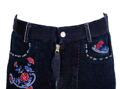 2000s Marithé + François girbaud zip front embroidered denim mermaid skirt