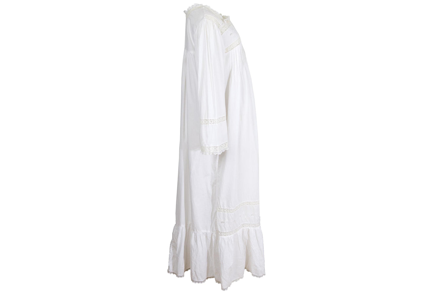 1970s Victorian revival square neck lace details white dress / Made in India