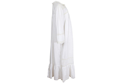 1970s Victorian revival square neck lace details white dress / Made in India