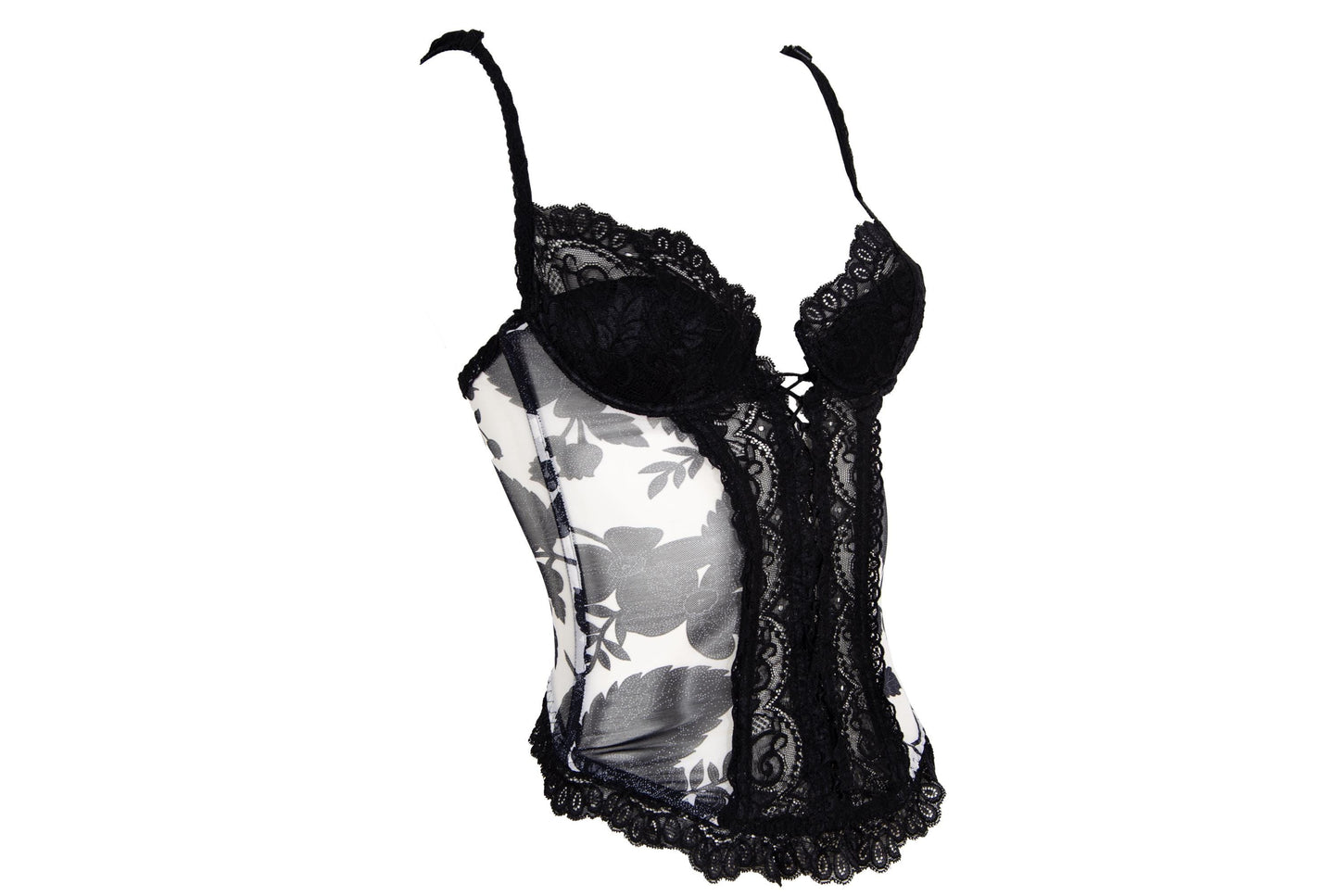 Marvel by La Perla black lace and floral mesh lace up front bustier
