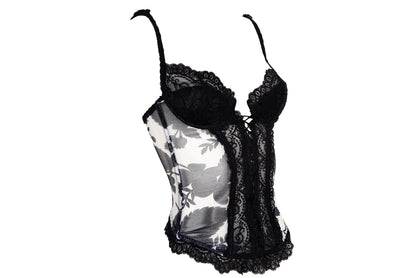 Marvel by La Perla black lace and floral mesh lace up front bustier