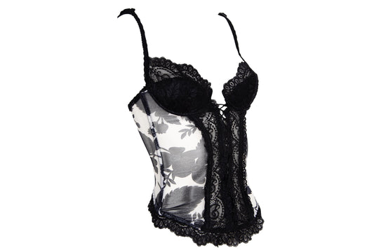 Marvel by La Perla black lace and floral mesh lace up front bustier