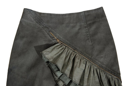 Vintage Collection Privée? khaki green military inspired asymmetrical ruffle skirt / Made in Italy