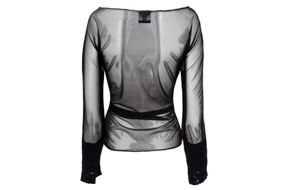 2000s Italian designer sheer black mesh top with boiled wool inserts / Made in Italy