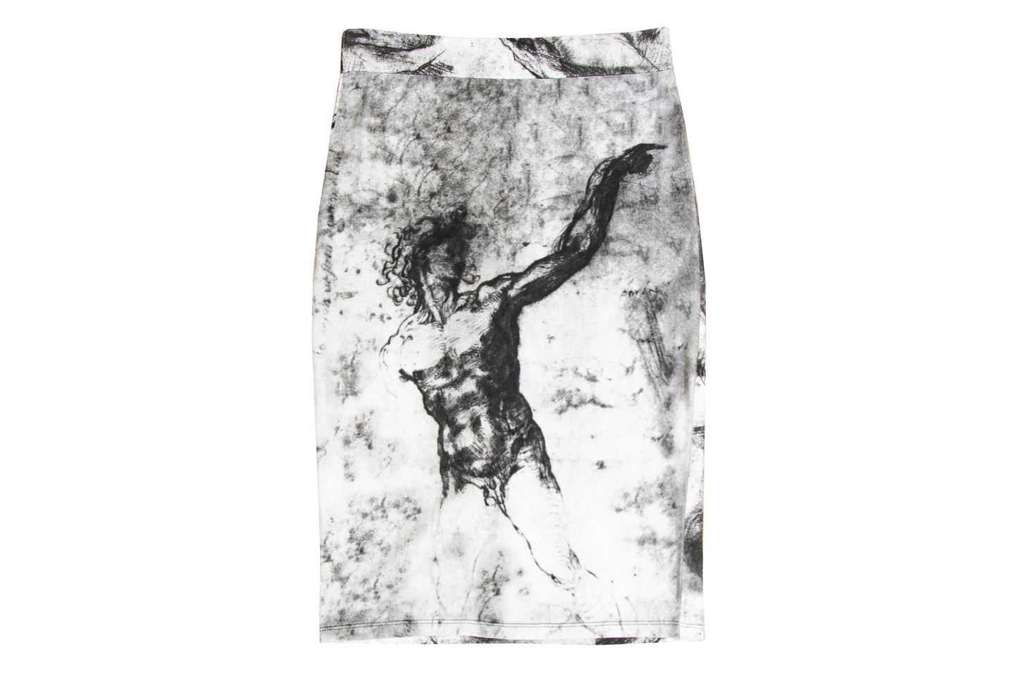 Vintage black and white charcoal drawing greek statue print skirt / Made in Spain