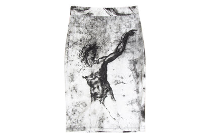 Vintage black and white charcoal drawing greek statue print skirt / Made in Spain