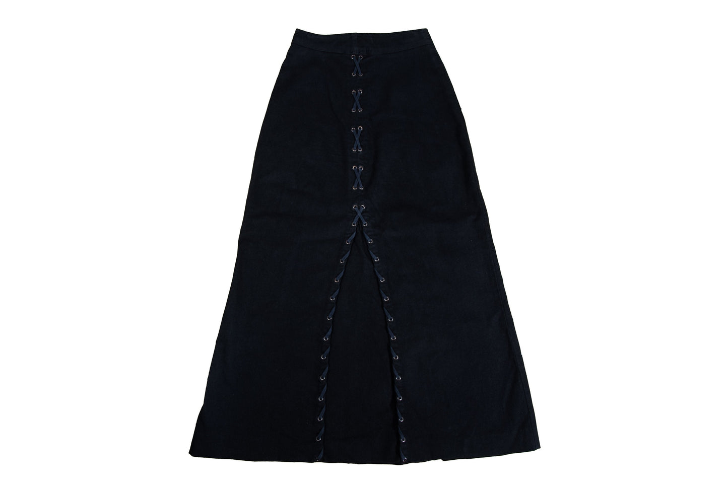 1990s printed message black cotton corset back maxi skirt - Made in Spain