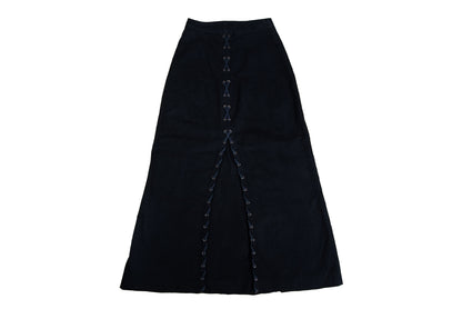1990s printed message black cotton corset back maxi skirt - Made in Spain