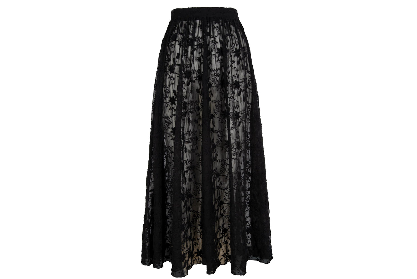 90s Marcel Marongiu sheer high waist lace maxi skirt / Made in France