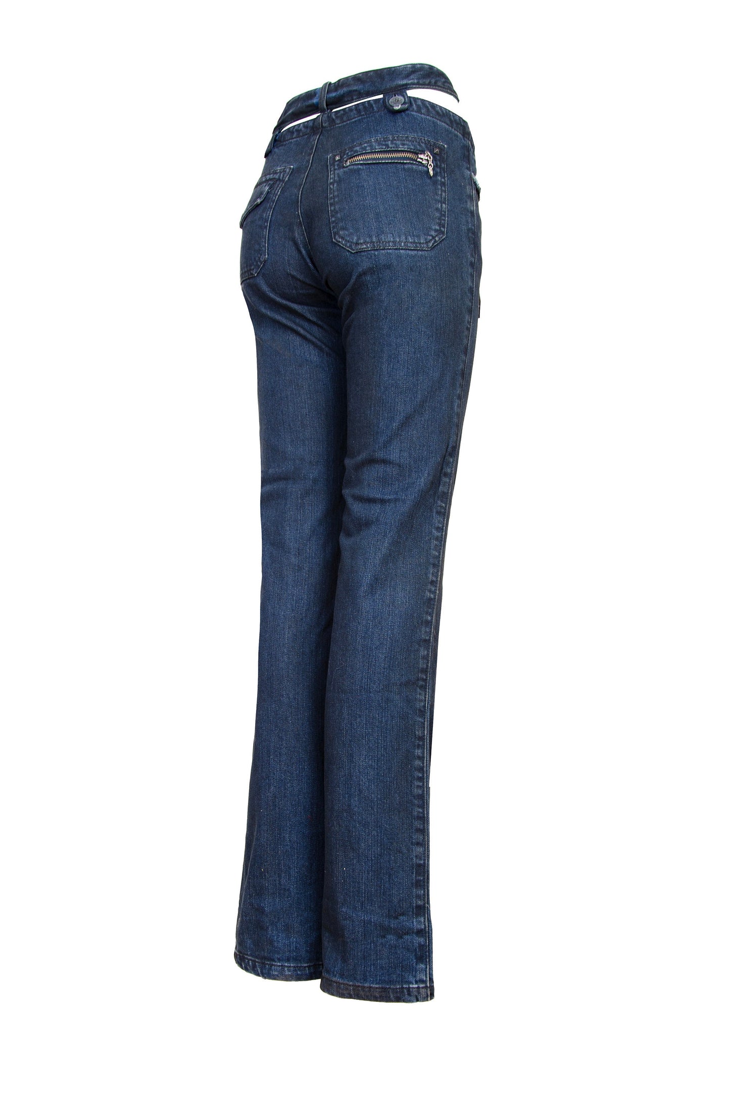 StyleLab Y2K Low Rise Flare Jeans with Cutout Waist