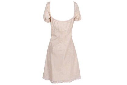 Vintage silk and cotton blend soft pink milkmaid puffy sleeves midi dress