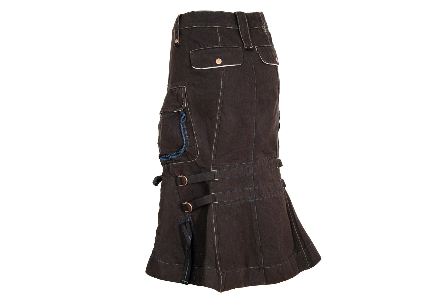 S/S 2003 Marithé + François Girbaud brown cotton cargo multi-pocket skirt / Made in Italy