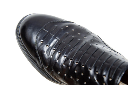 Vintage Yohji Yamamoto black leather perforated slip on shoes with rear zip closure