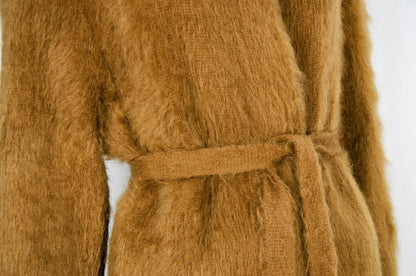 RARE 1970s Thierry Mugler fuzzy mohair wool scalloped hem hooded coat / Mugler mohair knit belted robe coat / Made in Italy
