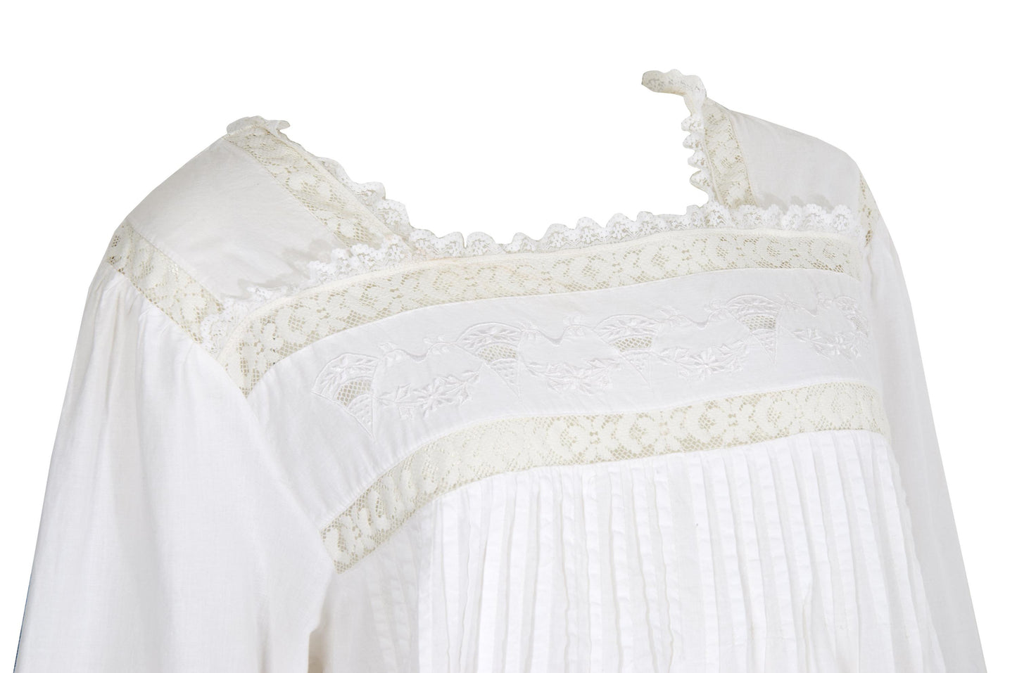 1970s Victorian revival square neck lace details white dress / Made in India