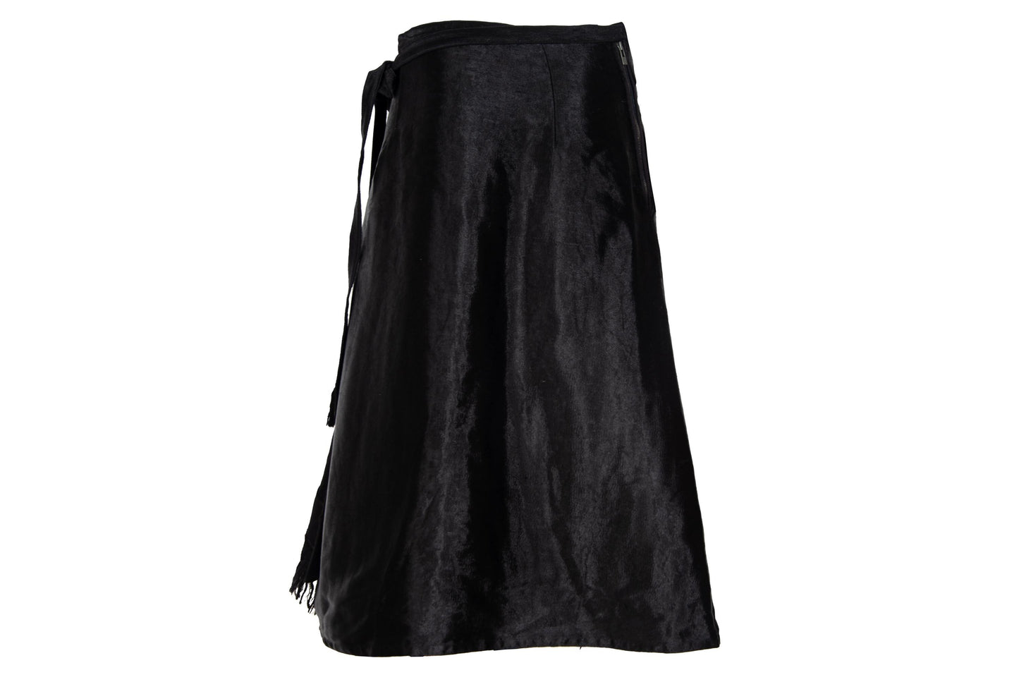 Marni black jacquard satin asymmetrical wrap skirt with fringe hem