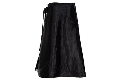 Marni black jacquard satin asymmetrical wrap skirt with fringe hem