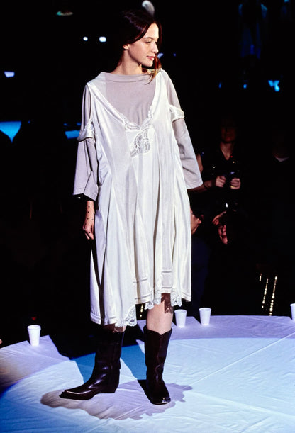 Vintage Japanese brand 100% silk experimental lingerie inspired deconstructed slip dress with asymmetrical lace panels