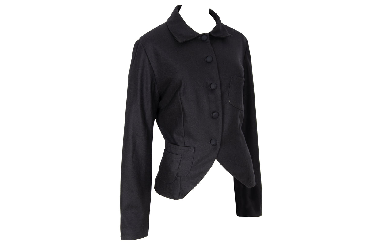 Vintage 100% wool black tailored avant garde jacket with multi buttons front closure
