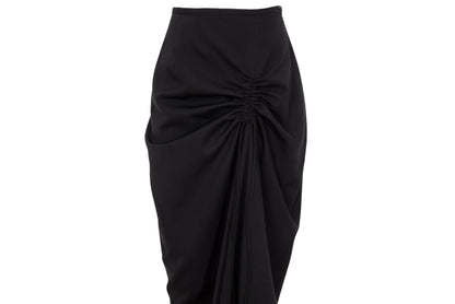 Vintage Atsuro Tayama black wool maxi skirt with adjustable ruched drawstring - Made in Japan