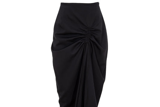 Vintage Atsuro Tayama black wool maxi skirt with adjustable ruched drawstring - Made in Japan