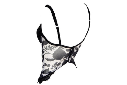 Marvel by La Perla black lace and floral mesh lace up front bustier