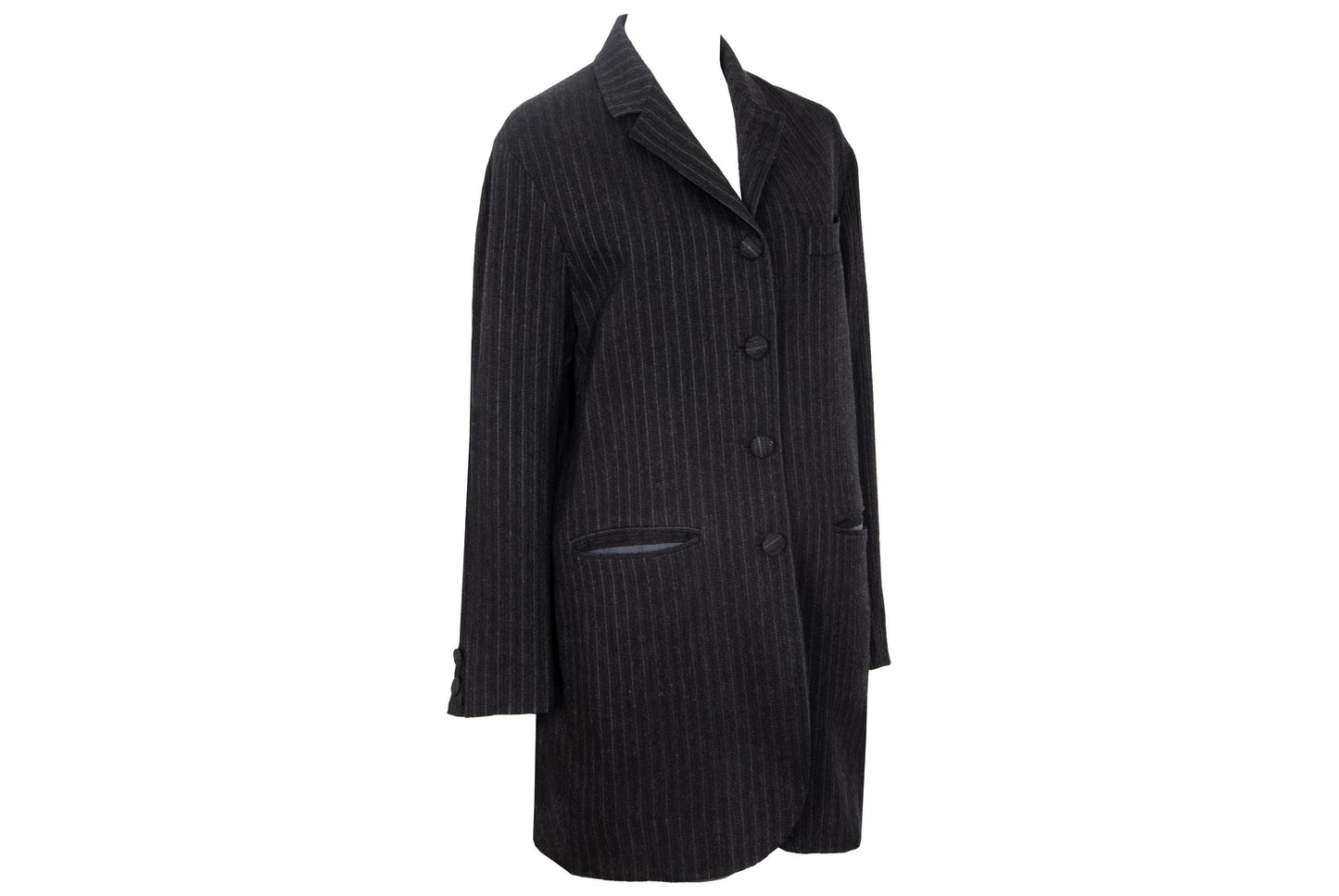 90s Romeo Gigli wool pinstripe dark charcoal long blazer / Made in Italy