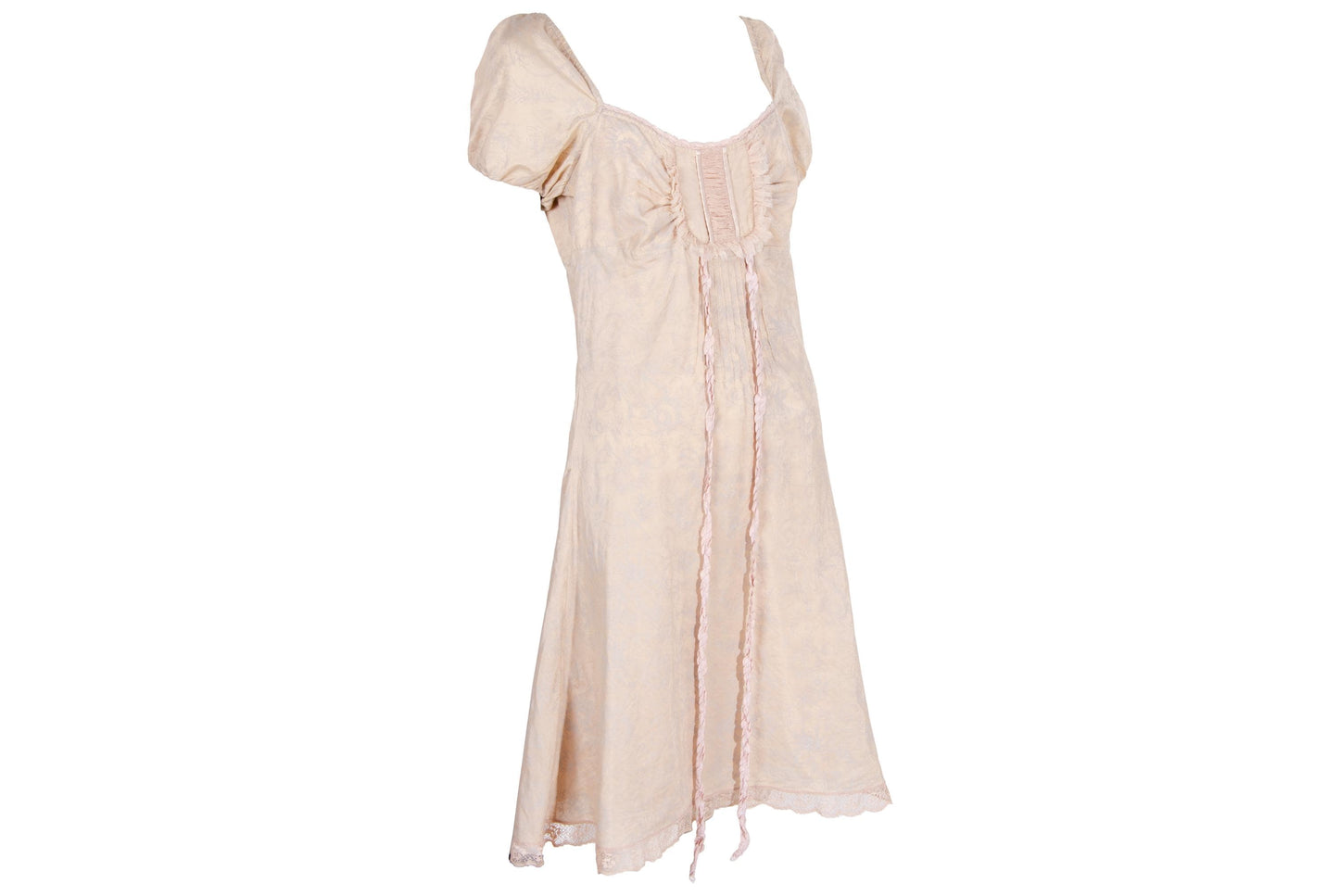 Vintage silk and cotton blend soft pink milkmaid puffy sleeves midi dress