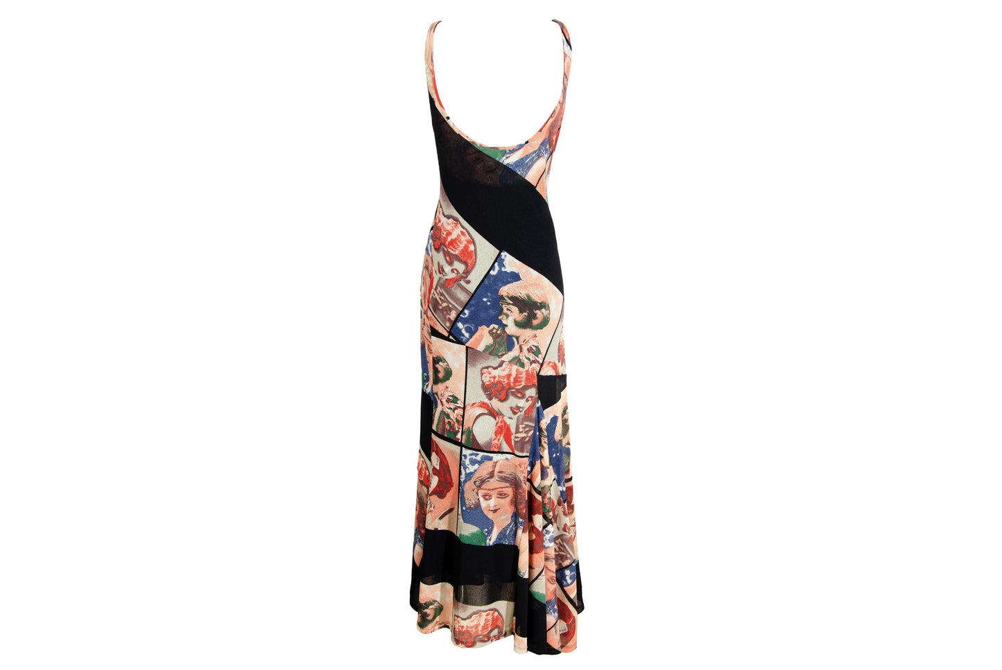 90s Spanish designer mesh portrait print maxi dress / Made in Spain