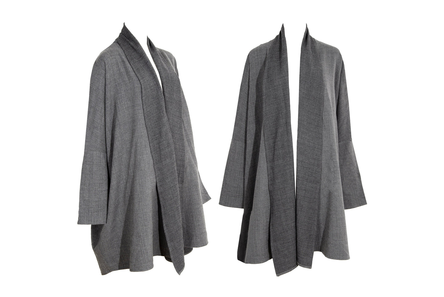 Eskandar grey wool loose draped oversized kimono coat