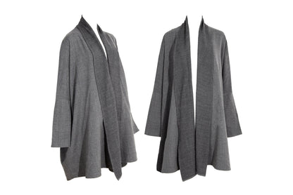 Eskandar grey wool loose draped oversized kimono coat