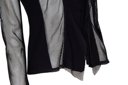 Vintage Ritsuko Shirahama black fishnet top with contrast panels and asymmetrical construction