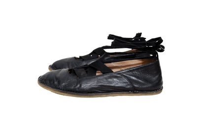 Vintage Dries Van Noten black leather lace-up glove ballet flats - Made in Italy
