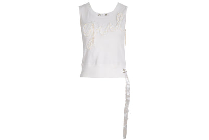 2000s "Girl" organza ribbon embroidered spellout tank top