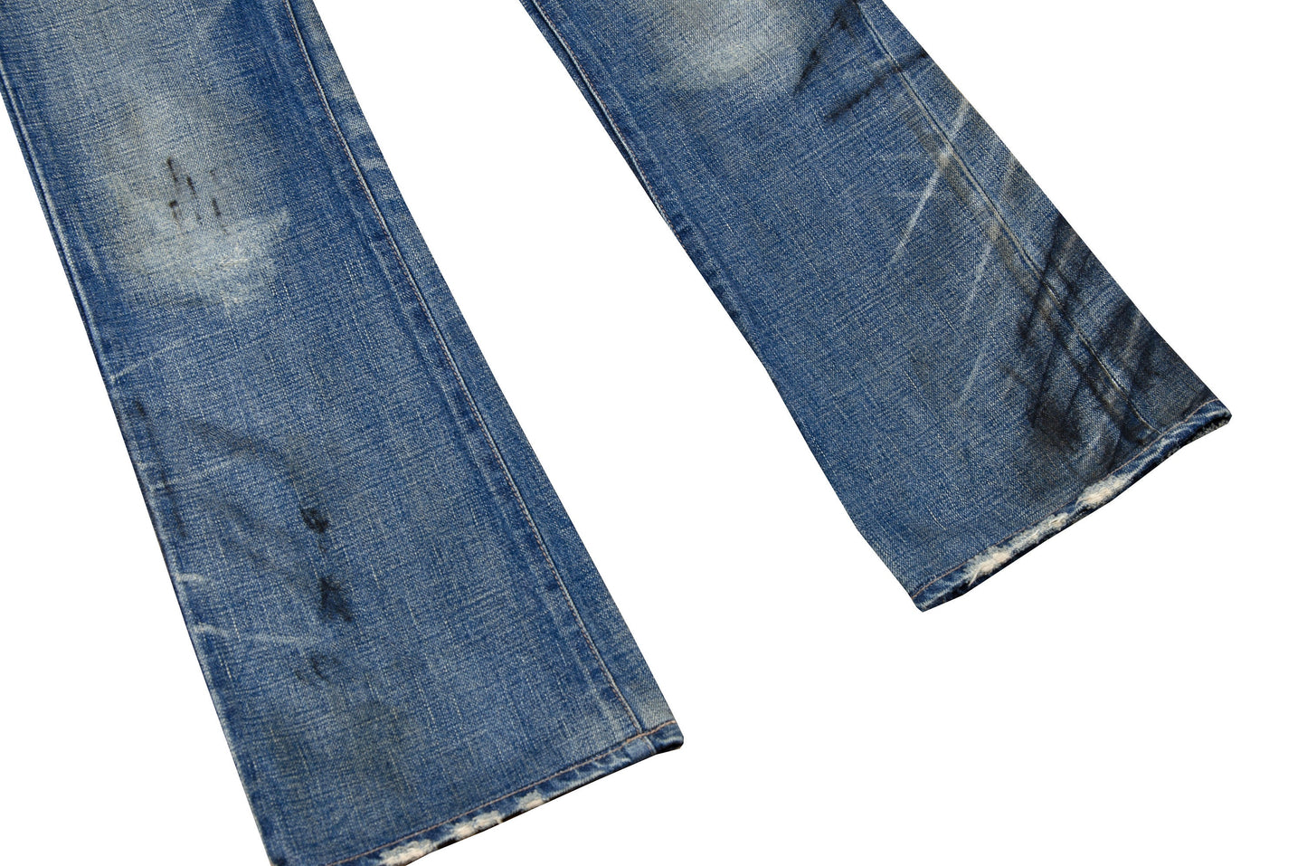 Vintage Enchantement...? mud wash low rise bootcut distressed studded jeans / Made in Japan